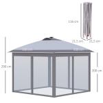 Hopfällbar Paviljong Gazebo Grå av Oxford Tyg och Metall för Trädgårdsfester Pop-Up Tält med LED och Mesh Sidoväggar 3,3 x 3,3 m