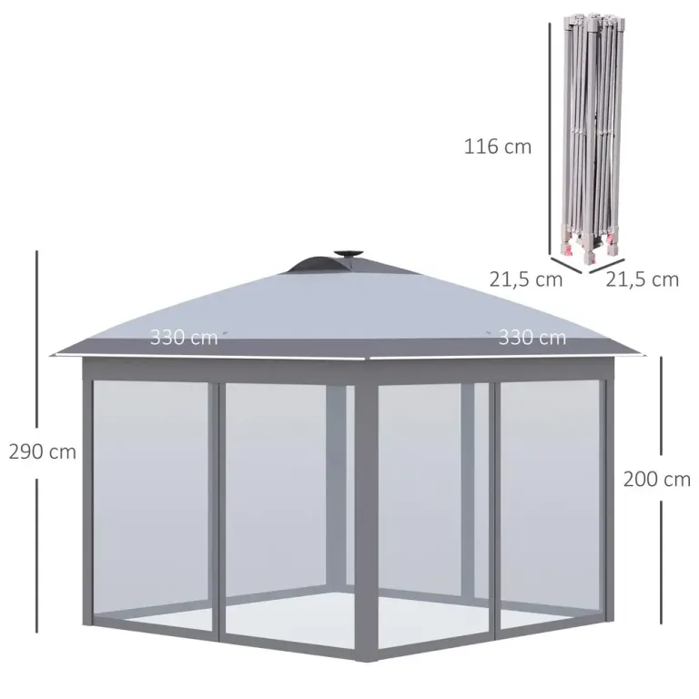 Hopfällbar Paviljong Gazebo Grå av Oxford Tyg 3,3 x 3,3 m