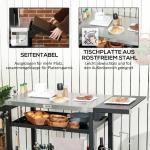Grillvagn Grillbord Svart av Rostfritt Stål och Metall för Trädgård och Terrass med Fällbart Sidobord och Hjul 3 Våningar