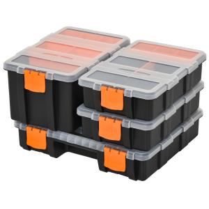 Verktygsförvaringslåda, 4-pack, Multifunktionell Sorteringslåda för Smådelar, Plast, Orange + Svart, 28,7 x 22,5 x 5,5 cm