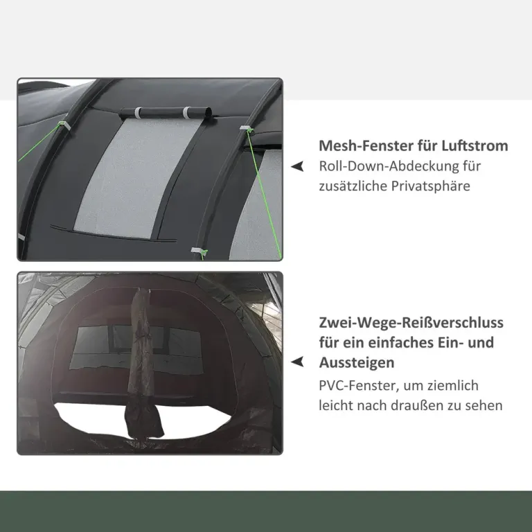 Tunneltält Campingtält Svart av Polyester för 4 Personer