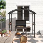 Grillpaviljong 233 X 110 X 235 Cm Vindtät Trädgårdspaviljong Med Dubbeltak, Hyllor, Lusthus Med Uv-Skydd, Bbq-Paviljong Av Stål, Trädgårdstält Grilltält För Festgrill, Mörkgrå
