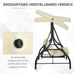 Hammock Trädgårdsgunga 3-Sits 2-i-1 Beige av Tyg och Metall för Trädgård och Terrass Gunga med Liggfunktion 240 kg 195 x 117 x 175 cm
