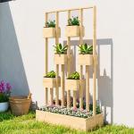 Odlingslåda med Spaljé Naturfärgad Furuträ för Trädgård Blomlåda med Klätterstöd och Hylla Dekorativ Plantering och Insynsskydd 170 cm