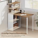 Skrivbord med Hylla Praktisk Natur Trä för Studier och Arbete Hopfällbar Design med 4 Hyllplan Platsbesparande 105x60x127 cm
