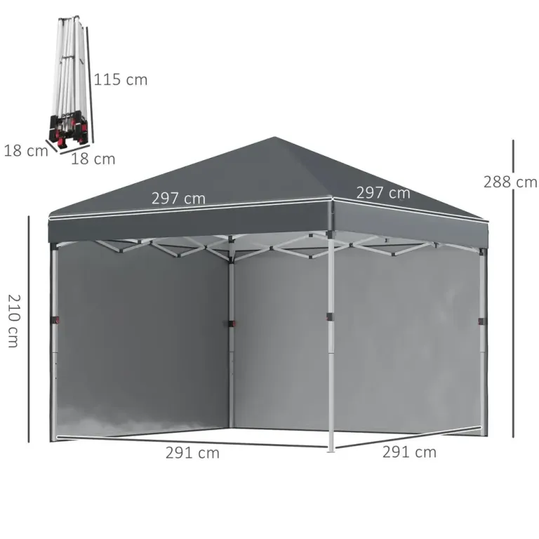 Hopfällbar Paviljong Campingtält Mörkgrå 2,97 x m