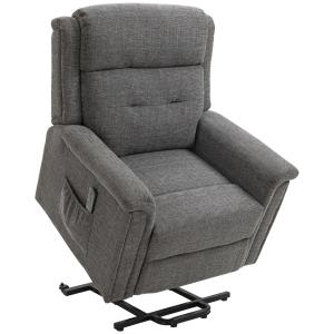 Elektrisk TV-Stol med Uppresningshjälp, Bekväm Relaxfåtölj i Tyg, Justerbar Liggfunktion för Seniorer, Grå, 89 x 96 x 108 cm, 170 kg