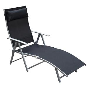 Solstol Trädgårdsstol Svart Metall och Tyg för Strand och Terrass Hopfällbar med Kuddar 137 X 63,5 X 100,5 Cm