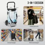 Dramatenvagn 3 i 1 Svart Tyg och Aluminium för Shopping Hopfällbar Shoppingvagn med Kylfack och Hjul Lättvikt 40 liter Robust och Smidig
