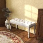 Klädd Sittbänk i Vintage-Stil, Elegant Sängbänk med Träben och Linneöverdrag, Bekväm Sittplats för Sovrum, Beige, 110 x 40 x 48 cm
