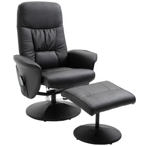 Massagestol med Pall och Förvaring, Ergonomisk TV-Stol med 10 Vibrationspunkter, Bekväm Relaxfåtölj i Konstläder, Svart, 76 x 81 x 105 cm