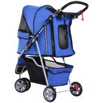 Hundvagn Husdjursvagn Buggy Blå Polyester för Hundar och Katter Hopfällbar och Lätt Perfekt för Resor