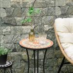 Blompall i Mosaik, Rund Trädgårdspall med Keramikplatta, Dekorativt Sidobord för Balkong och Terrass, Gul/Grå, 35,5 cm