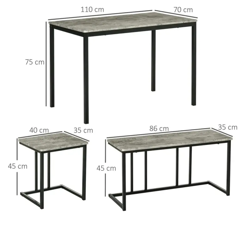 Matgrupp Köksbord Grå av Trä och Metall 4 Delar med Bord