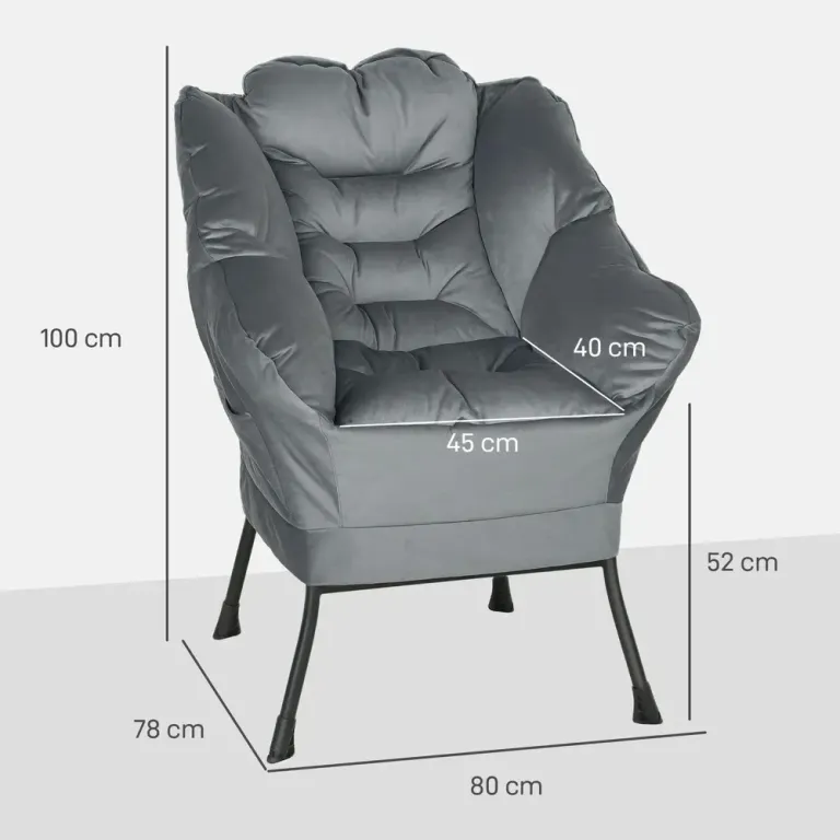 Fåtölj Loungestol Relaxstol med Sidficka Grå av Sammetslook