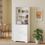 Vitrinskåp Högt Vit MDF och Glas för Vardagsrum och Kök Bokhylla med Lådor och Öppna Hyllor Elegant Förvaring och Display 180 cm