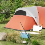 Tunneltält Familjetält Grön Grå av Polyester för Trädgård och Uteplats Vattenavvisande Campingtält för 6 Personer med Fönster