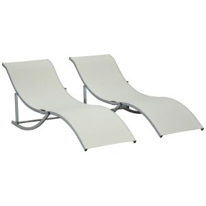 Hopfällbara Solstolar 2-Pack, Justerbara Trädgårdsstolar i Beige Textilene, Lättviktiga Utestolar för Balkong och Terrass, Beige, 165 x 61 x 63 cm