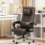 Kontorsstol med Massagefunktion, Ergonomisk Skrivbordsstol med Liggfunktion och Nackstöd, Höj- och Sänkbar, Brun
