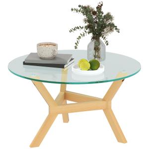 Soffbord Vardagsrumsbord Runt Sidobord Transparent av Härdat Glas och Stål för Vardagsrum Bord med Justerbara Fötter Ø 80 x 45 cm