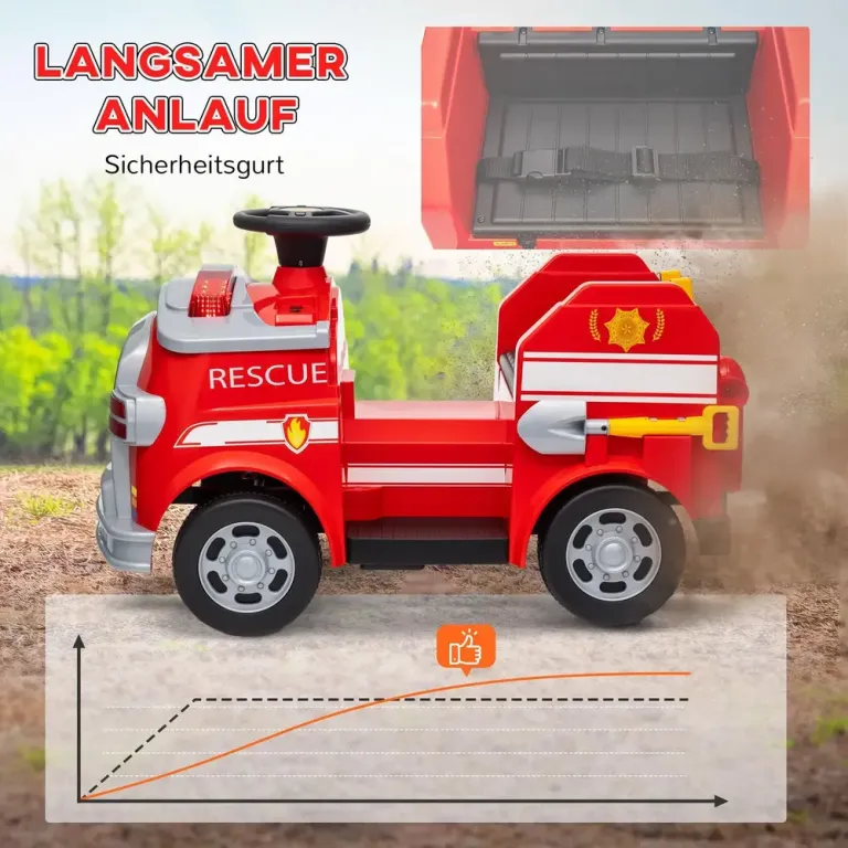 Elbil Brandbil för Barn med Blåljus &Amp; Siren Röd