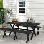 Öltältset Trädgårdsmöbler Svart av Trälook och Metall för Terrass och Balkong 3 Delar med Bord och 2 Bänkar 180 x 80 x 73 cm