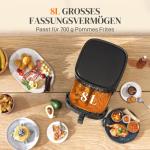 Hot Air Fryer, 8 L med 8 Program och LED-skärm, Svart