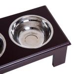 Hundskål Set 2 Foderskålar Rostfritt Stål Upphöjd Kattskål MDF Lättskött Kaffe 44 X 24 X 15 Cm