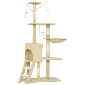 Klösträd Stabil Beige Sisal för Katter med Grotta och Leksaker Trappa Stor Plattform Klöspelare Mjuk Plysch 5 kg