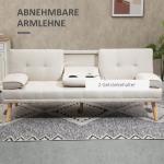 Bäddsoffa 3-Sits Soffa Grå av Tyg med Linnelook för Vardagsrummet Scandi Design med Hopfällbart Bord Lastkapacitet upp till 250 kg