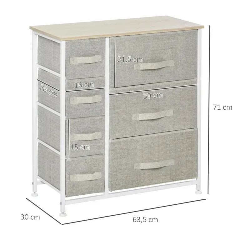 Lådskåp Byrå Grå av Fiberduk och Metall 7 63,5 x 30 x 71 cm