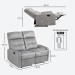 Relaxfåtölj 2-Sits Soffa med Liggfunktion Grå av Tyg för Vardagsrum Fåtölj med Pocketfjäderkärna ve Fotstöd