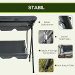 Hammock Trädgårdsgunga 3-Sits Grå av Tyg och Metall för Trädgård och Terrass Gunga med Soltak 240 kg 172 x 110 x 153 cm