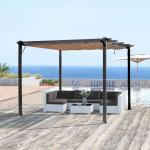 Pergola med Justerbart Tak, Modern Trädgårdspaviljong i Aluminium, Skapar Skugga och Rumskänsla på Uteplatsen, Grå/Brun, 3 x 4 m