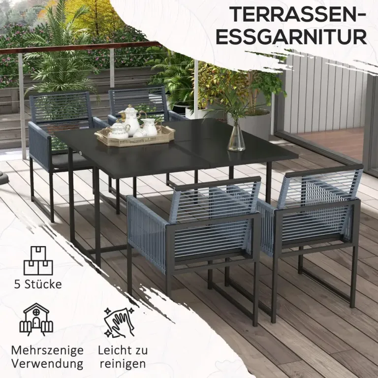 Matgrupp Sittgrupp för 4 Personer Mörkgrå av Stål och Tyg