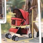 Hundvagn Buggy Röd Polyester och Metall för Hundar och Katter Stroller Jogger Trailer Lätt och Hopfällbar