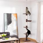 Högt Klösträd Golv-till-Tak, Justerbar Klösmöbel med Sisalpelare, Aktivitetscenter för Katter med Hyllor, Brun, 40 x 34 x 230-260 cm