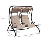 Hammock Trädgårdsgunga 2-Sits med Soltak Beige av Tyg och Metall för Trädgård och Terrass Gunga med Mugghållare 220 kg 170 x 136 x 170 cm
