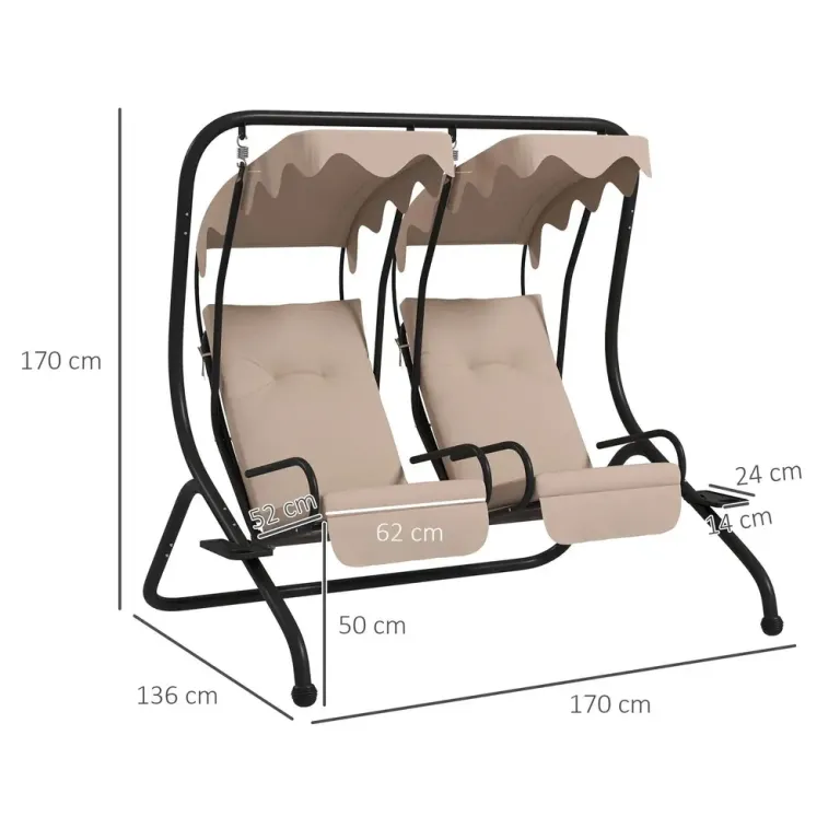 Hammock 2-Sits med Soltak 170 x 136 x 170 cm