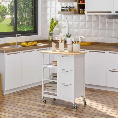 Köksö & Rullbar Serveringsvagn med Lådor Vit 67 x 37 x 84 cm