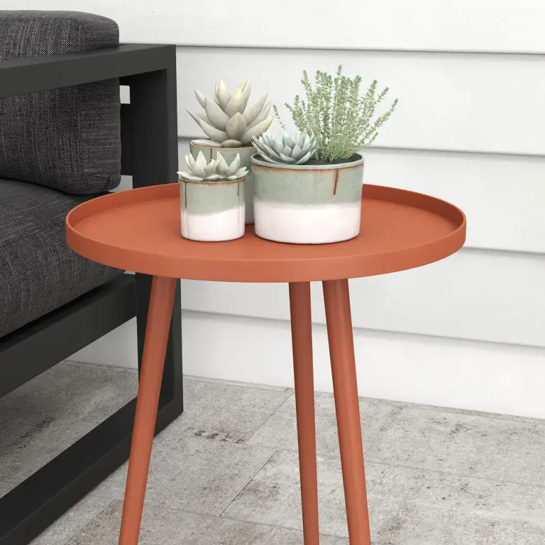 Trädgårdsbord Sidobord med Upphöjd Kant Röd av Stål 50 cm