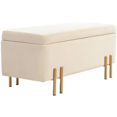 Bänk Förvaringsbänk Stoppad Pall Beige 100 x 40 x 42 cm