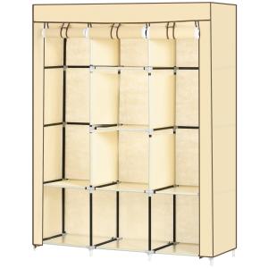 Tyggarderob Klädskåp Beige av Fibertyg och Metall för Platsbesparande Förvaring Hopfällbart Skåp med 8 Plan och Klädstång 125 x 43 x 162,5 cm