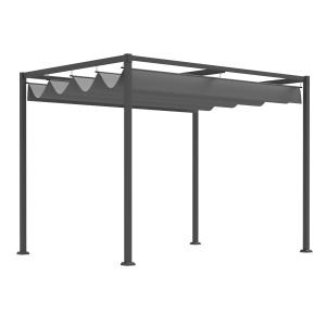 Pergola Lusthus Altanskydd med Skjuttak Väderbeständig Polyester för Trädgård och Terrass Grå 298 X 213 X 221 Cm