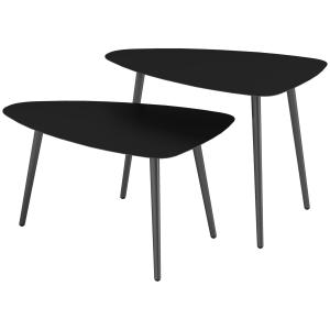 Soffbordsset om 2, Väderbeständigt Balkongbord i Stål med Geometrisk Design, Svart