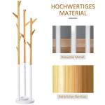 Klädställning med 13 Krokar, Modern Hallmöbel med Paraplyställ i Metall, Dekorativ Klädhängare med Bambudetaljer, Natur/Vit, 170 cm