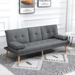 Bäddsoffa 3-Sits Soffa Mörkgrå av Tyg och Trä för Vardagsrum Scandi Design med Hopfällbart Bord och Mugghållare Lastkapacitet upp till 250 kg