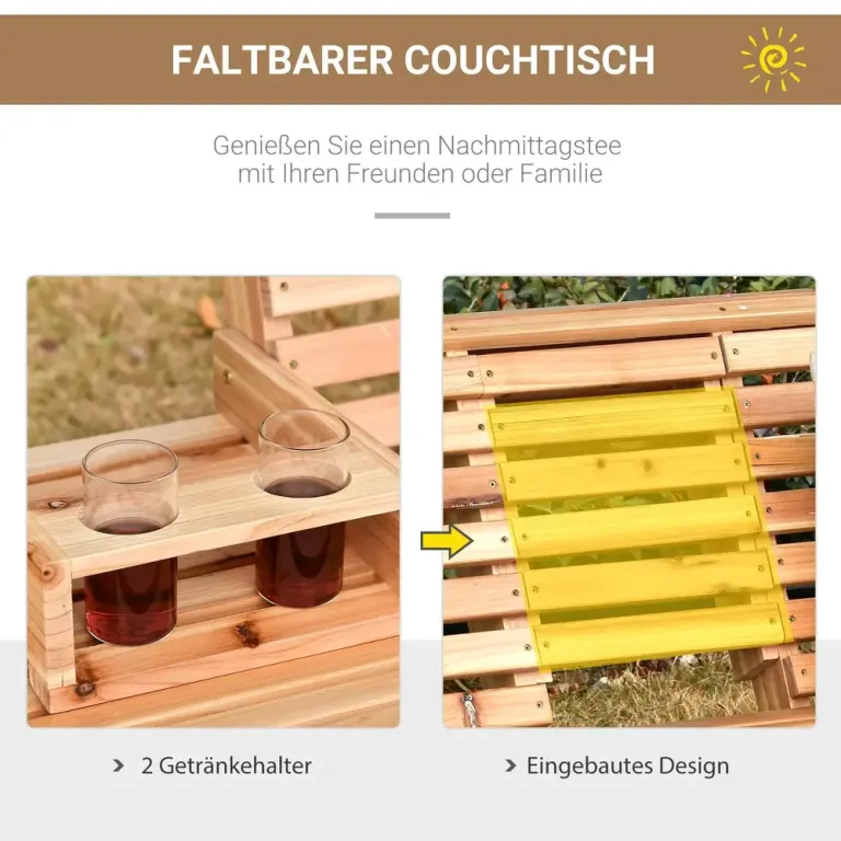 Hängande Trädgårdsbänk i Trä med Fällbord, Natur