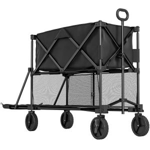 Trädgårdsvagn Tvåplans Transportvagn med Avtagbar Presenning, 200 kg, 369,5 L, Svart