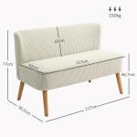 Soffa Loveseat 2-Sits Modern Soffa Krämvit av Manchesterlook och Trä för Vardagsrum Liten Loungesoffa utan Armstöd 117 x 56,5 x 77 cm